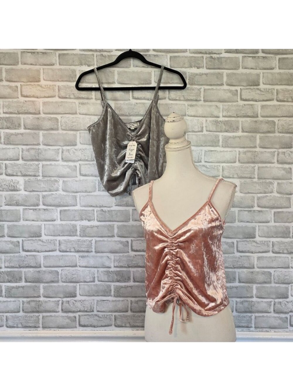 Hippie Rose Velvet Ruched Tie Hem Cami Tank  Lot of 2 NWT L Boho Festival